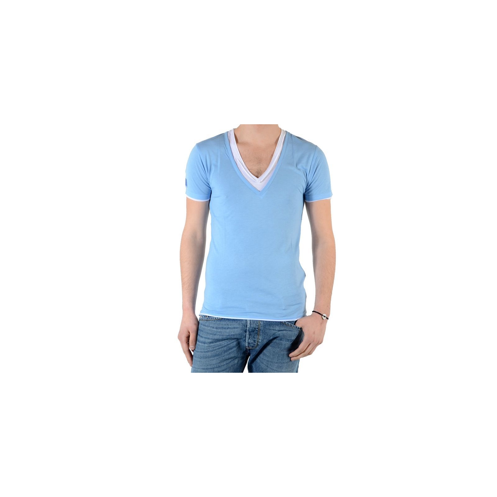 T-Shirt Eleven Paris L2 Basic Double V SS Bleu Azur