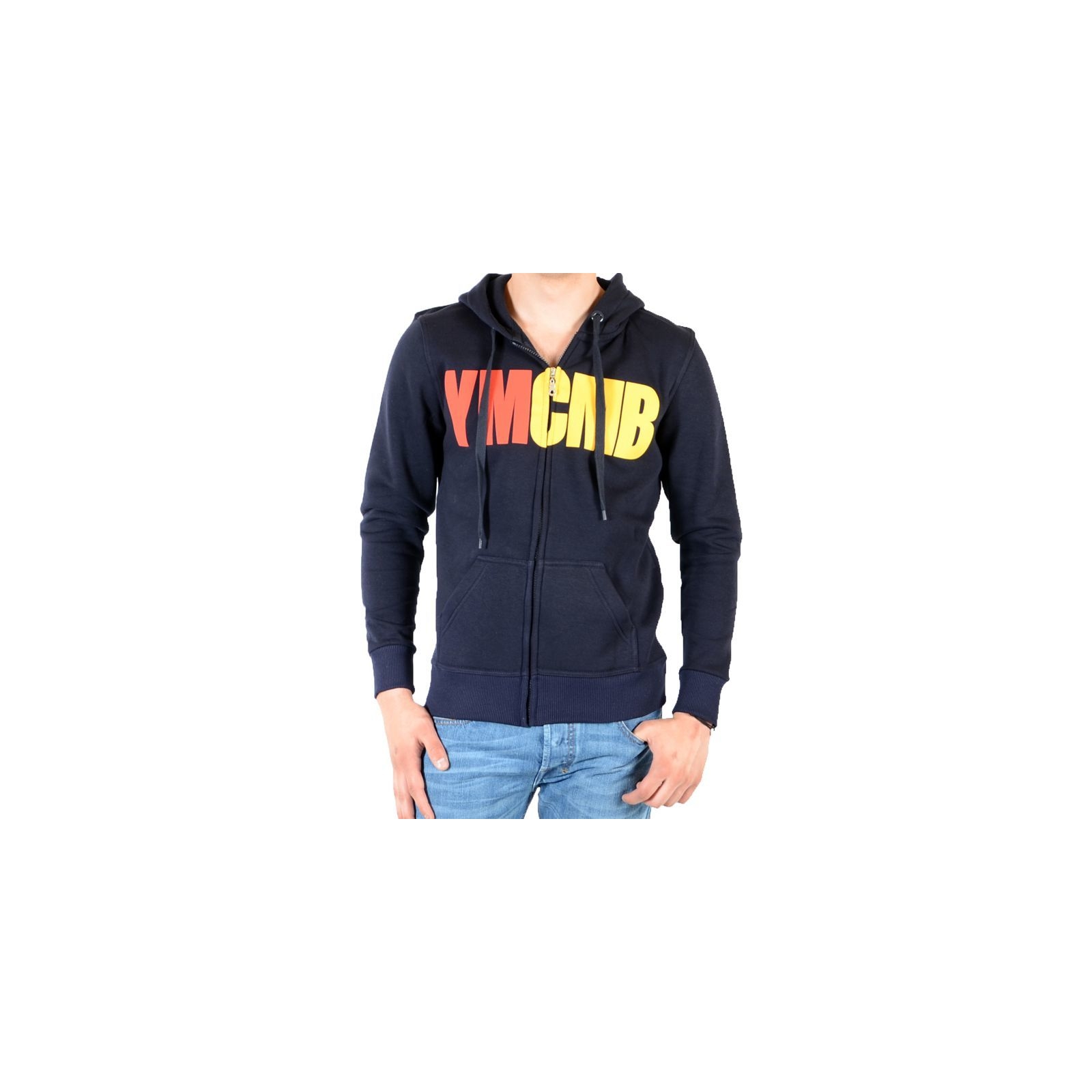 Sweat Capuche Zip Ymcmb Bleu Marine / Rouge / Jaune