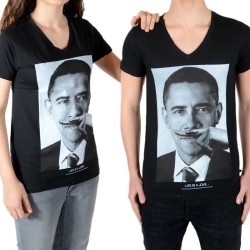 Tee Shirt Little Eleven Paris Obama SS Mixte (Garçon / Fille) Barack Obama Noir