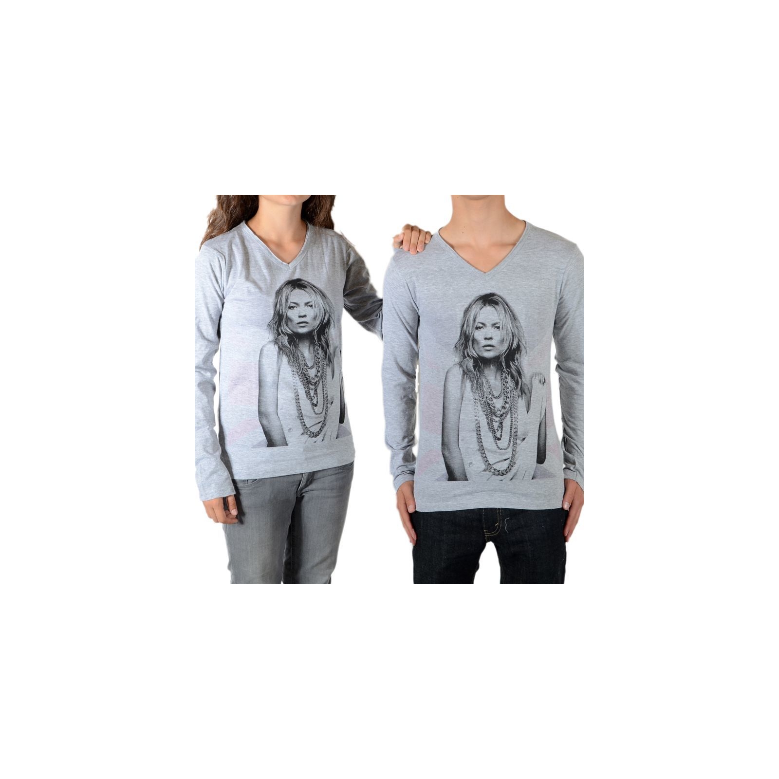 Tee Shirt Little Eleven Paris V Moss LS Kate Moss Mixte (Garçon / Fille) Gris Chiné M03