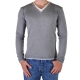 Pull Eleven Paris Basic Pull Double V Gris Chiné / Blanc