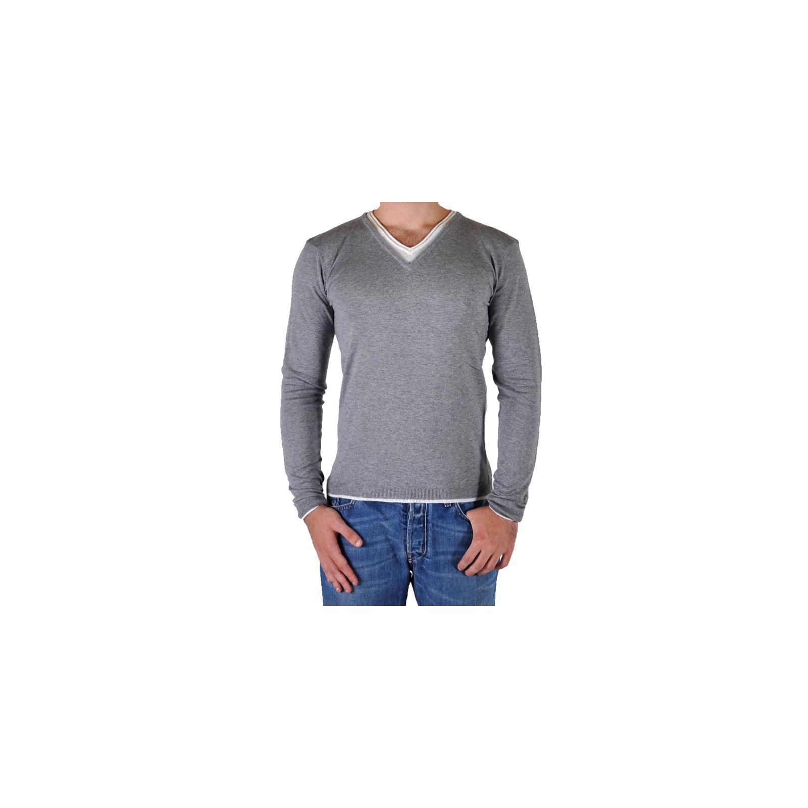 Pull Eleven Paris Basic Pull Double V Gris Chiné / Blanc